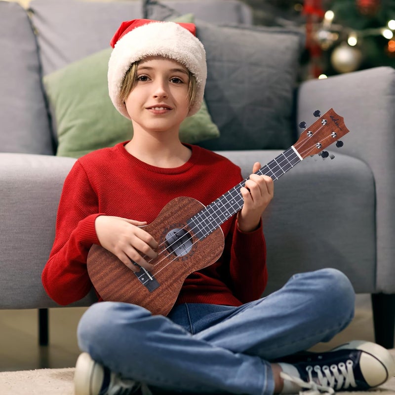 ADM Concert Ukulele Beginner Kit Mahogany Hawaiian Wood Ukelele Bundle Ukalalee Set with Uke Free Starter Lessons for Beginners Students and Adults, Yellow Brown (Khaki, 23 inch) - Image 2